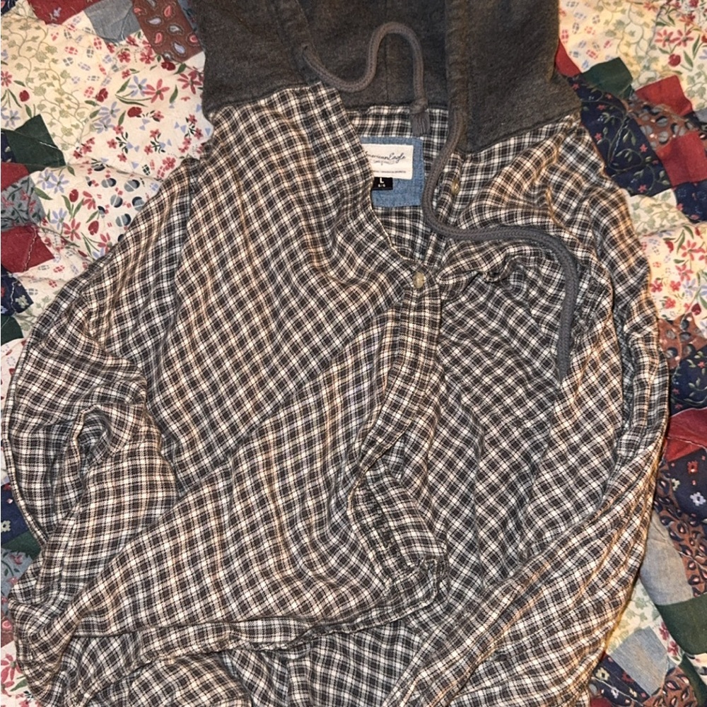 American Eagle Outfitters Gray Plaid Hoodie